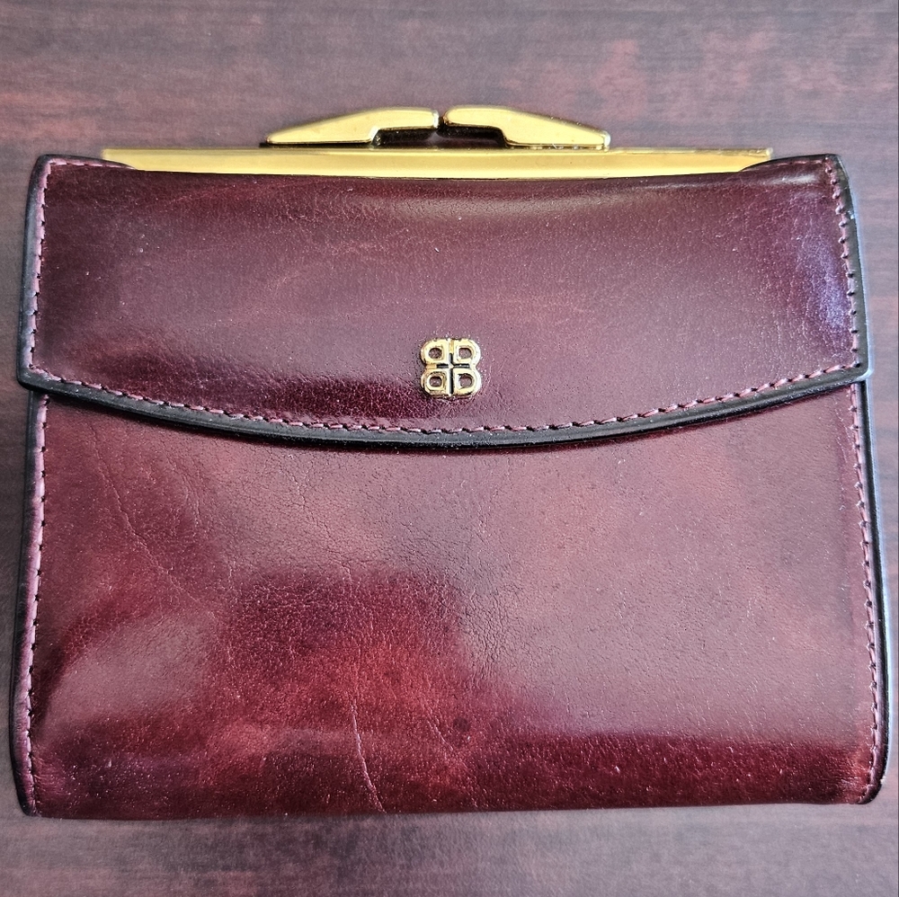 Bosca 4" Leather French Purse Black Cherry